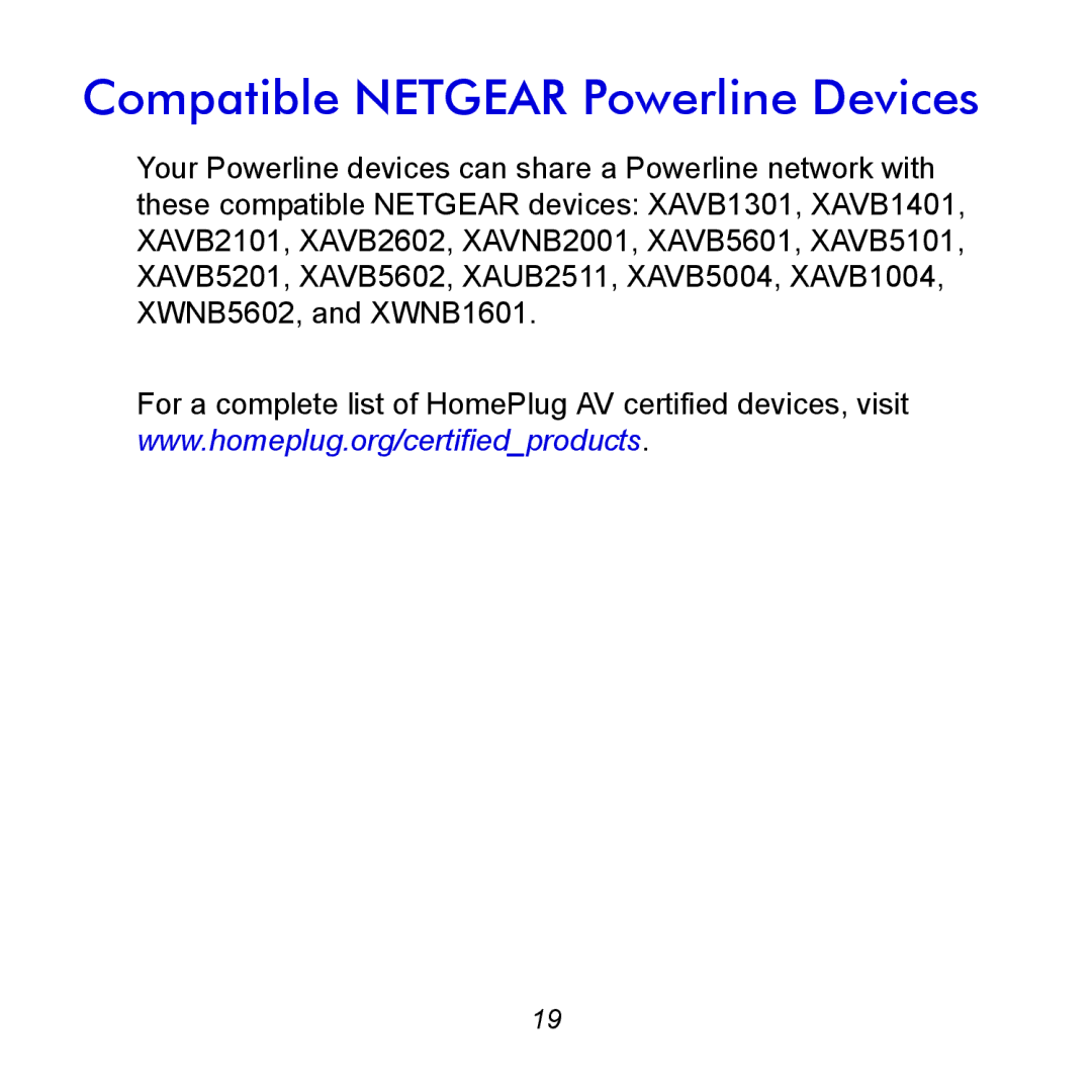 NETGEAR XWNB5201 manual Compatible Netgear Powerline Devices 