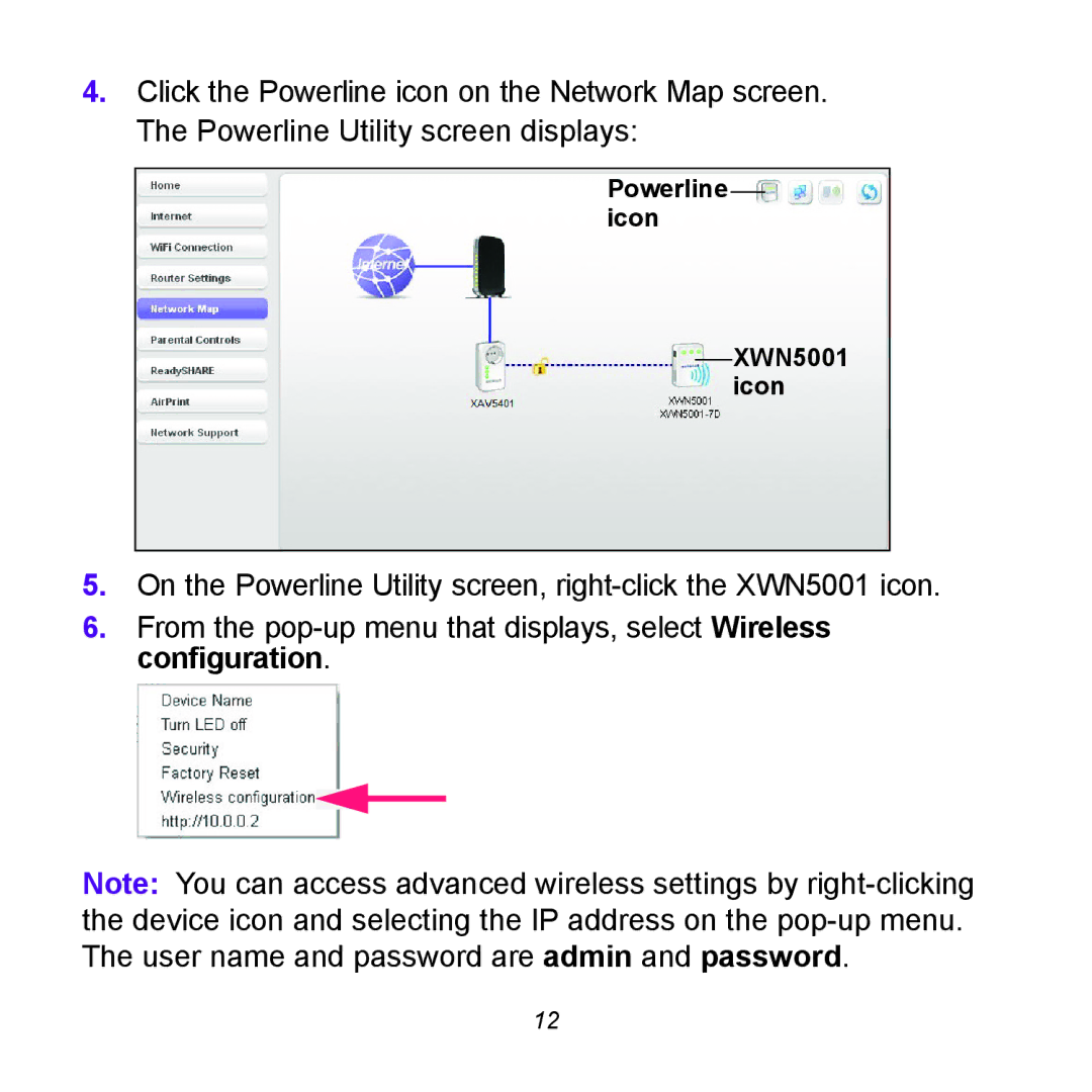 NETGEAR XWNB5602 manual Powerline icon XWN5001 icon 