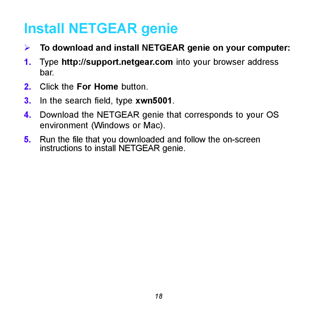 NETGEAR XWNB5602 manual Install NETGEAR genie,  To download and install NETGEAR genie on your computer 