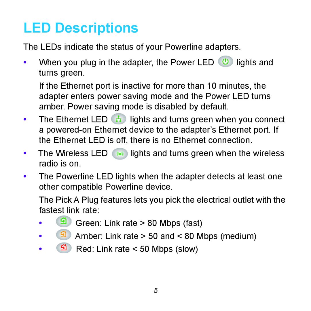 NETGEAR XWNB5602 manual LED Descriptions 