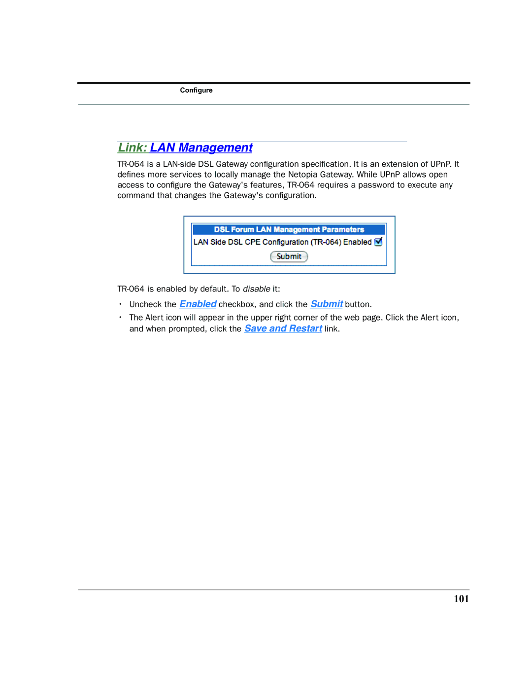 Netopia 2200 manual Link LAN Management, 101 