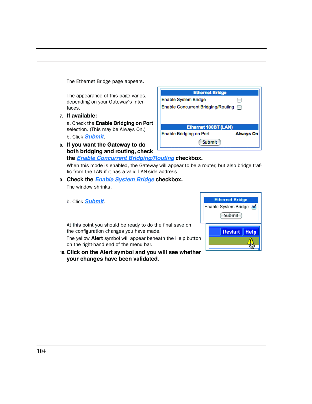 Netopia 2200 manual 104, Enable Concurrent Bridging/Routing checkbox 