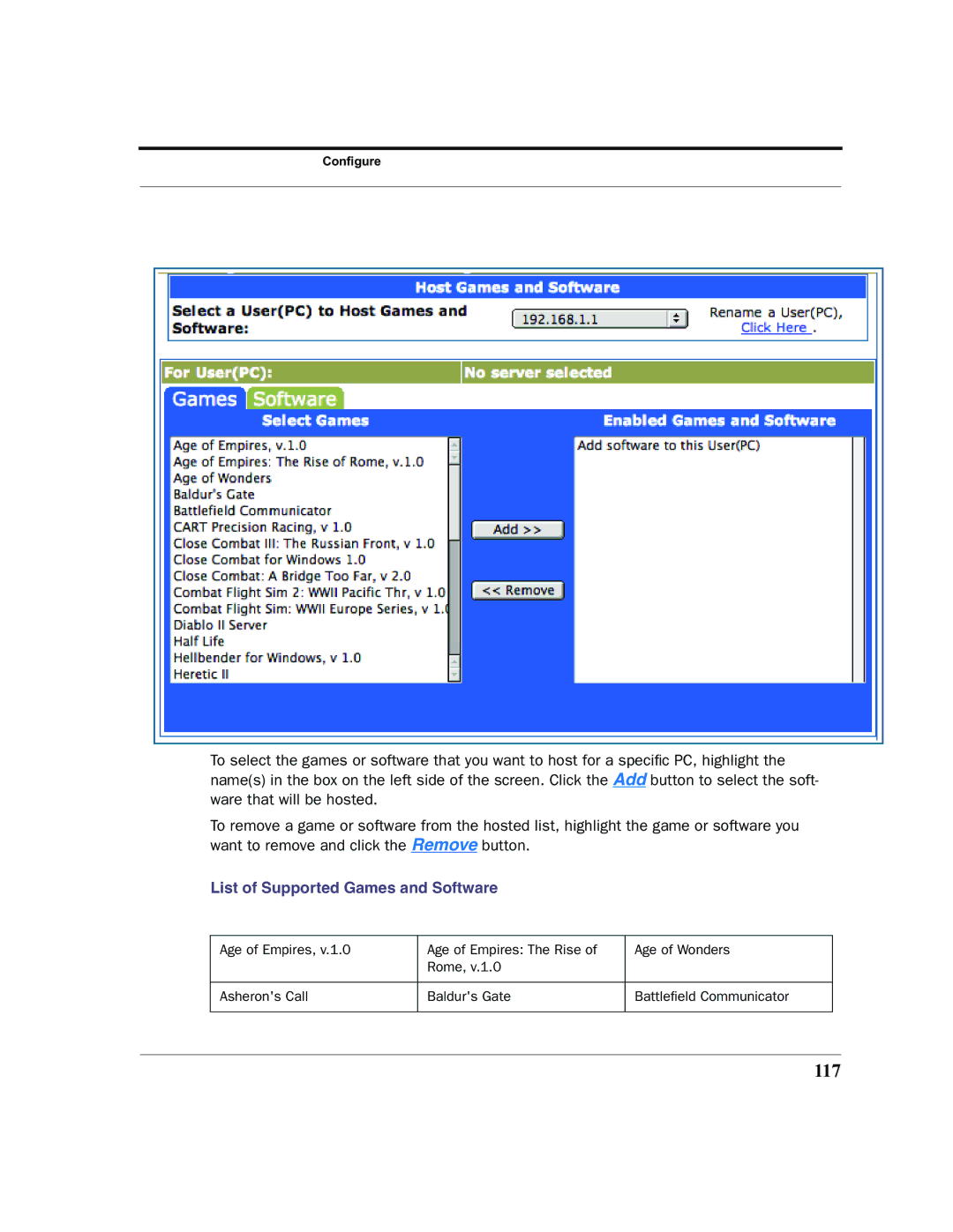 Netopia 2200 manual 117, List of Supported Games and Software 