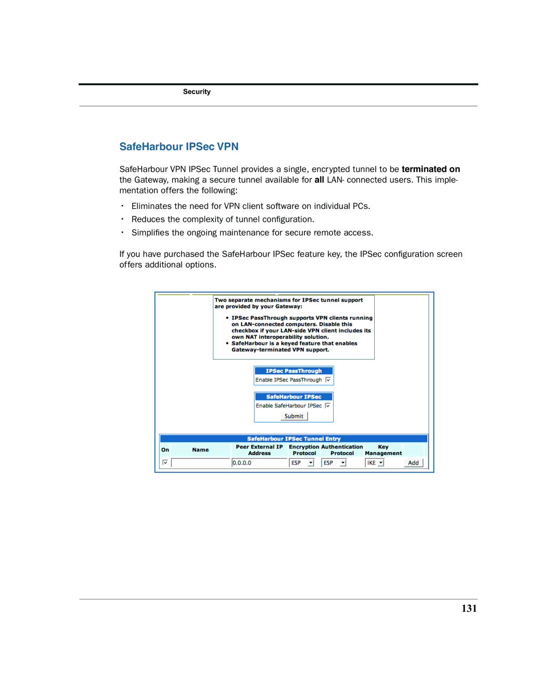 Netopia 2200 manual SafeHarbour IPSec VPN, 131 