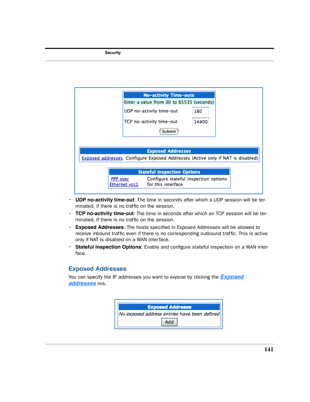 Netopia 2200 manual Exposed Addresses, 141 