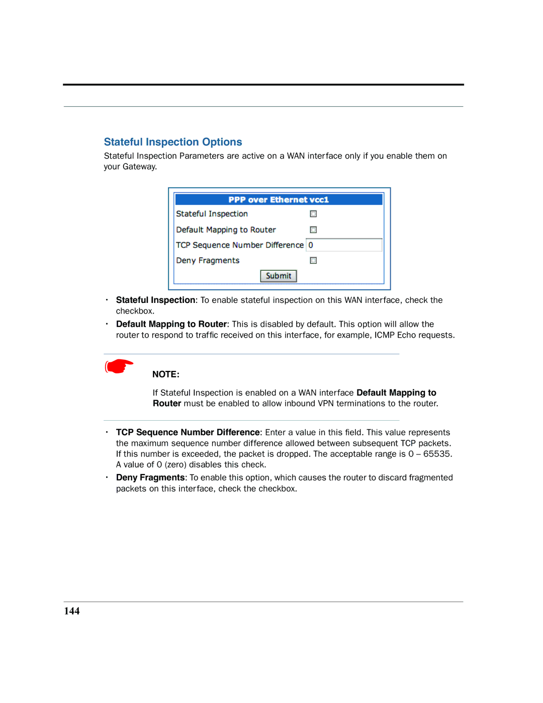 Netopia 2200 manual Stateful Inspection Options, 144 