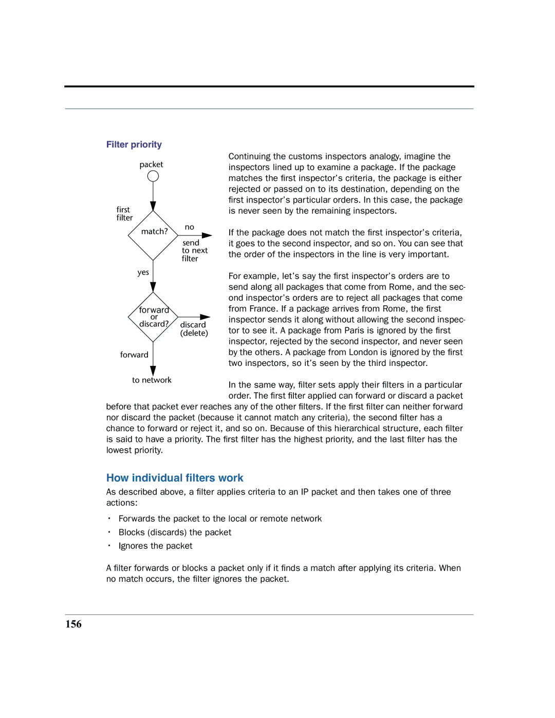 Netopia 2200 manual How individual ﬁlters work, 156, Filter priority 