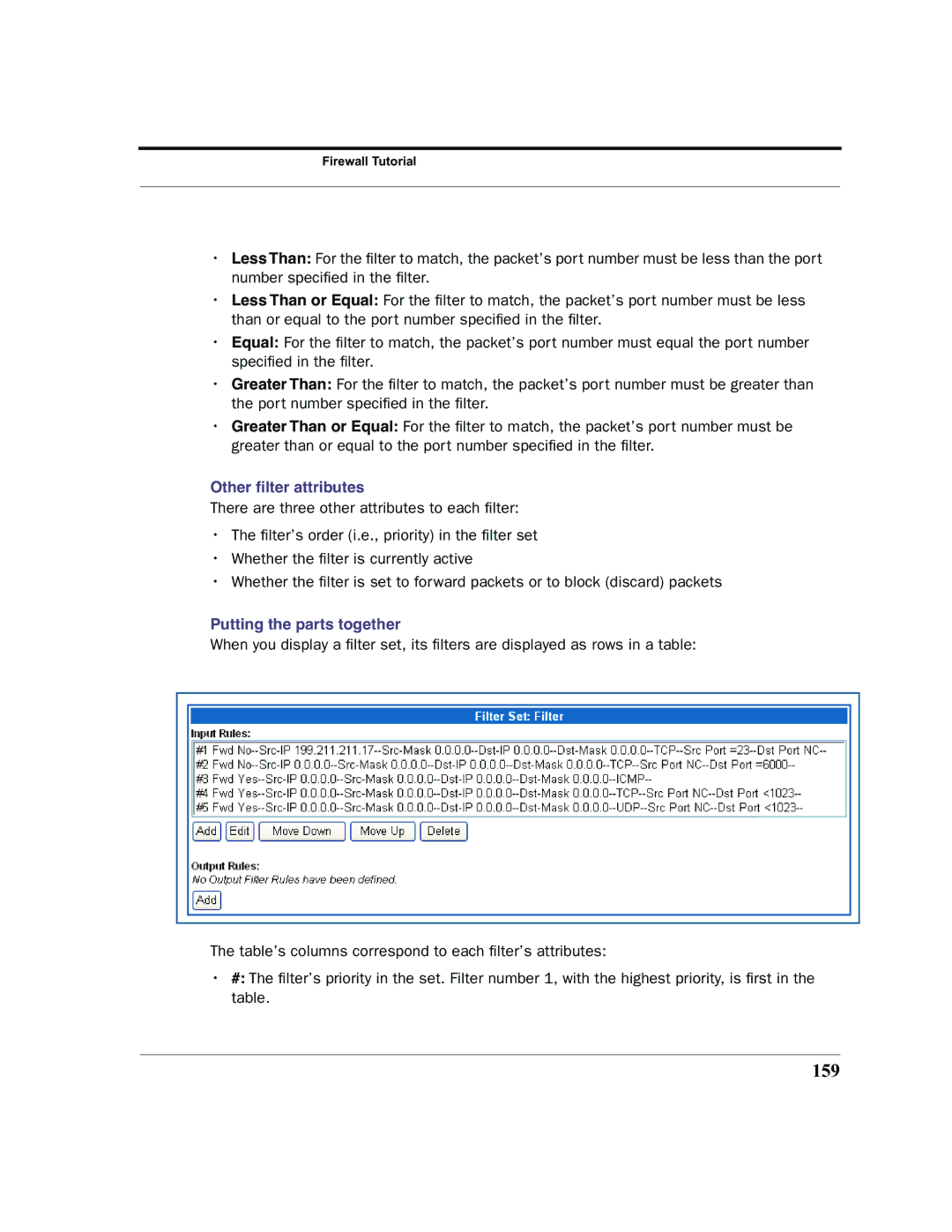 Netopia 2200 manual 159, Other ﬁlter attributes, Putting the parts together 