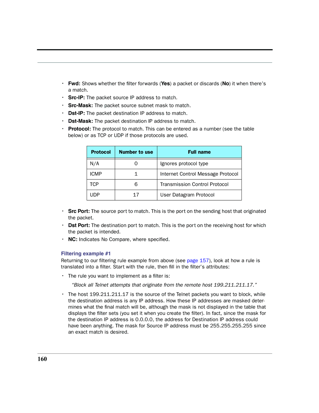 Netopia 2200 manual 160, Filtering example #1 