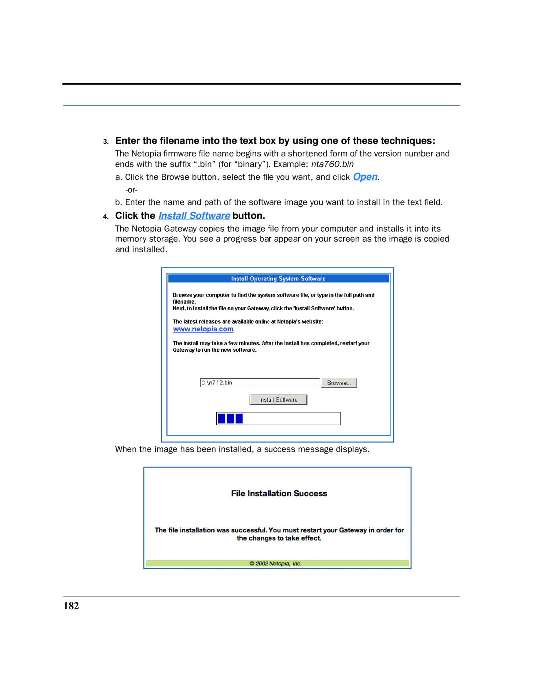 Netopia 2200 manual 182, Click the Install Software button 