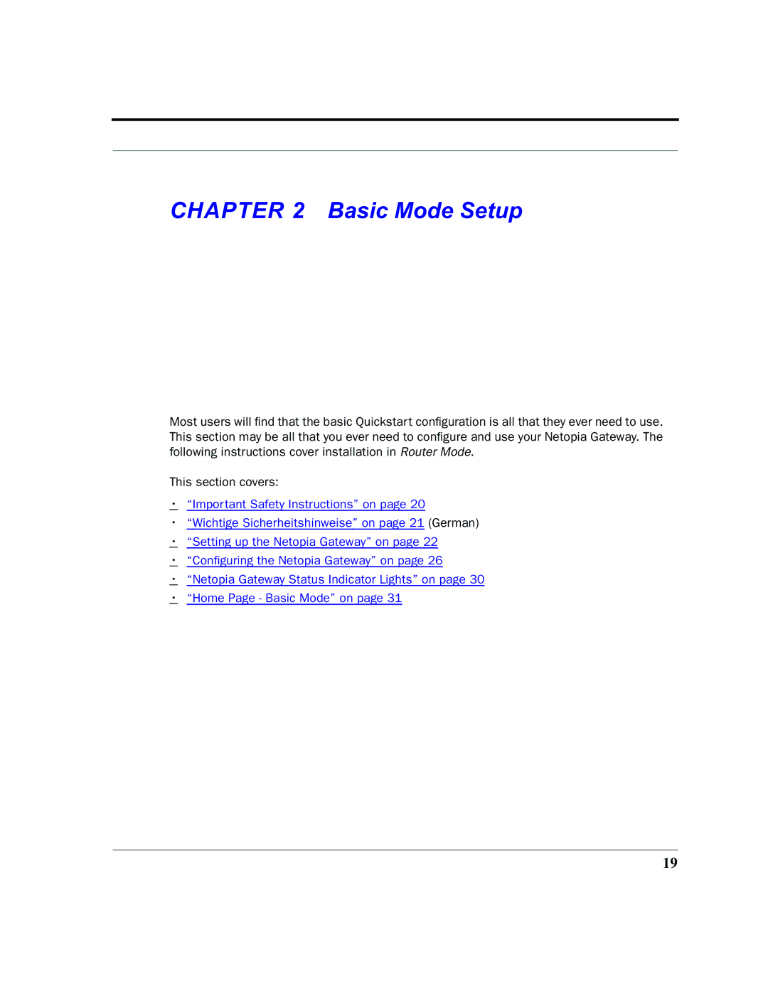 Netopia 2200 manual Basic Mode Setup 