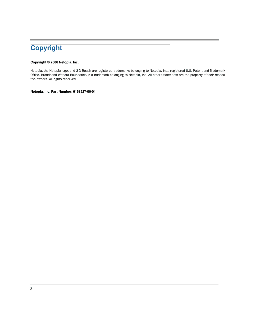 Netopia 2200 manual Copyright 