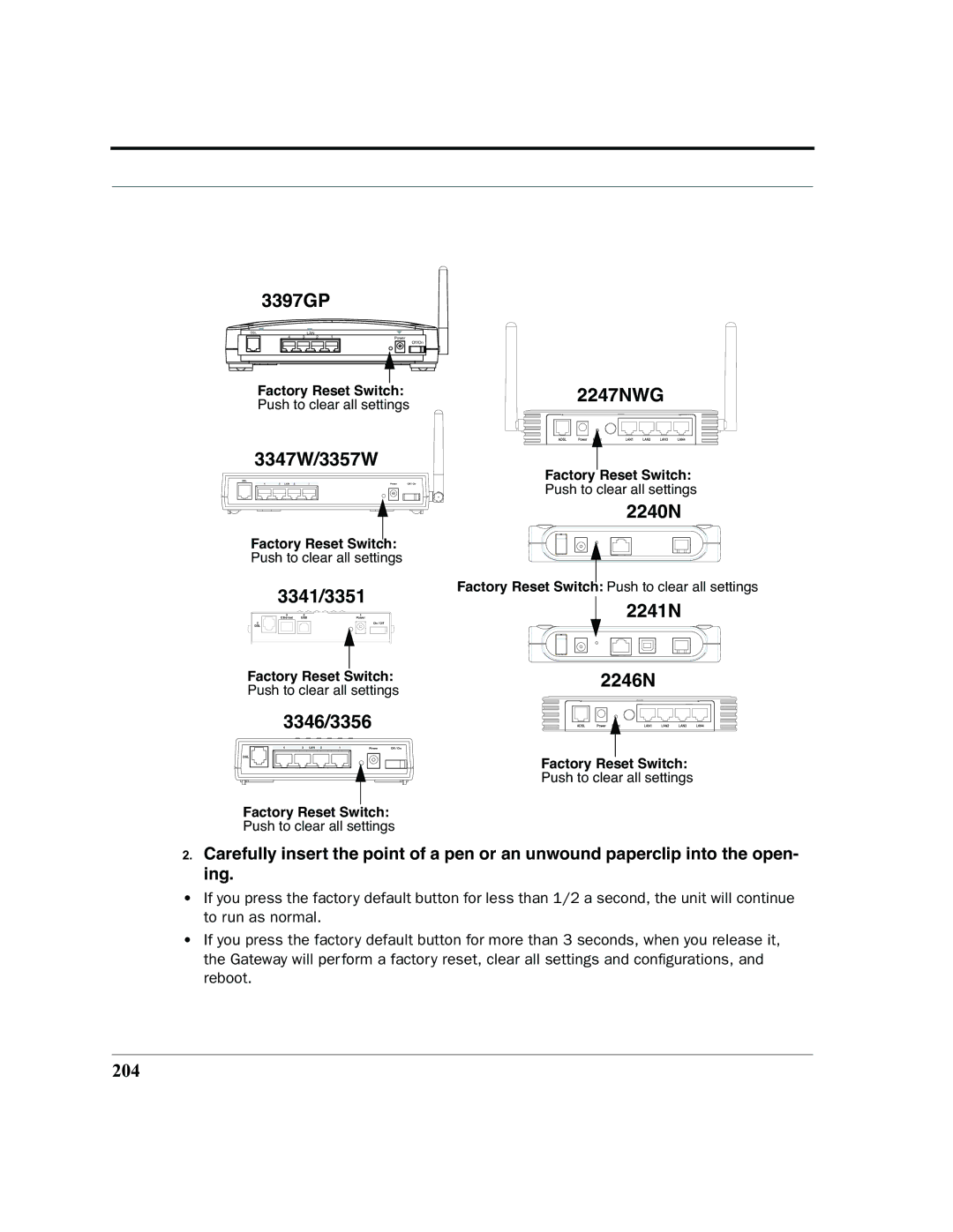 Netopia 2200 manual 3397GP, 2247NWG, 3347W/3357W, 2240N, 3341/3351, 2241N, 2246N, 3346/3356 