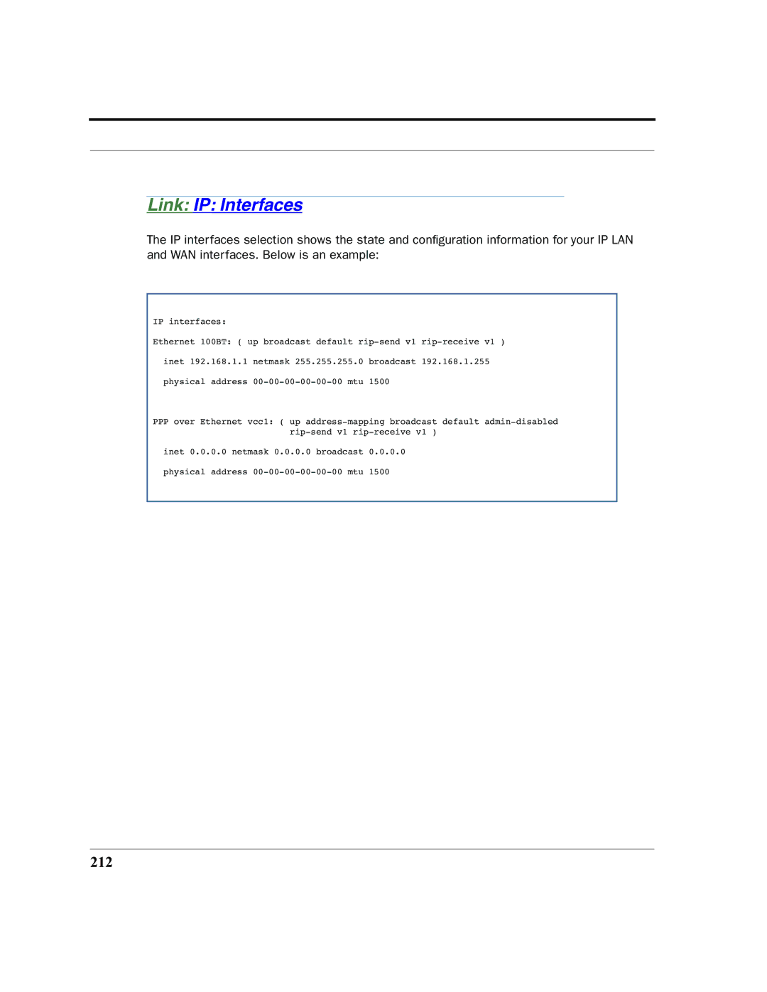 Netopia 2200 manual Link IP Interfaces, 212 