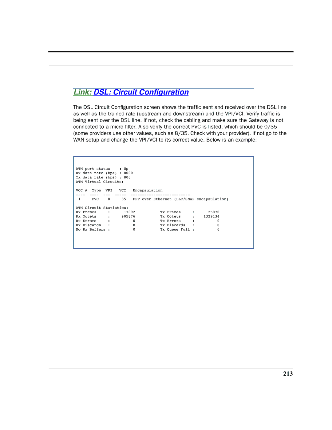 Netopia 2200 manual Link DSL Circuit Conﬁguration, 213 