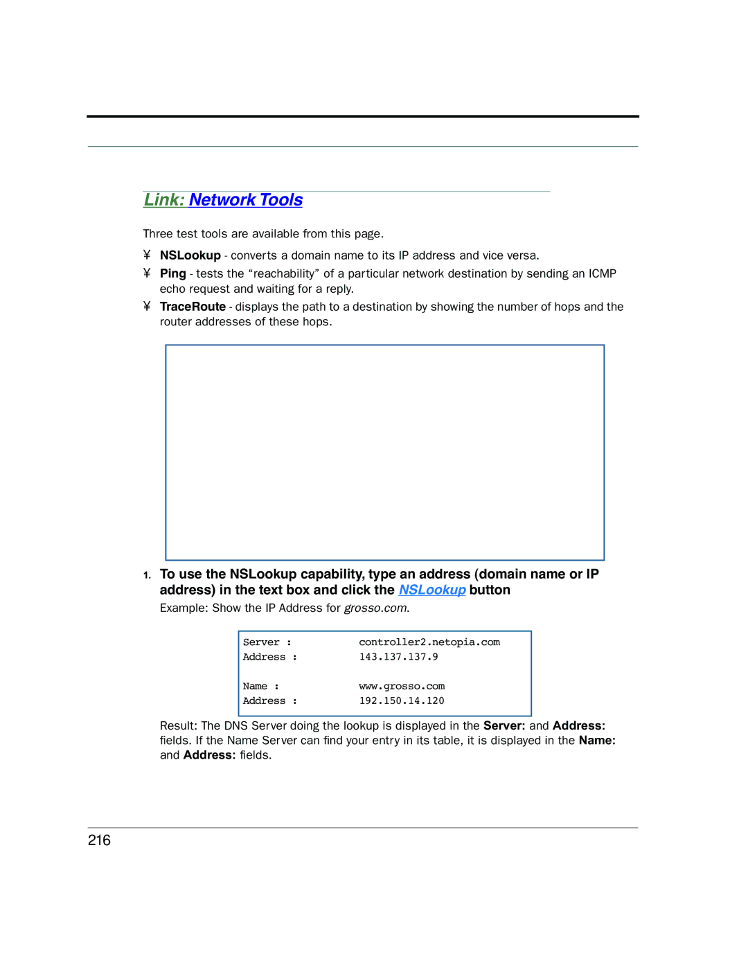 Netopia 2200 manual Link Network Tools, 216 