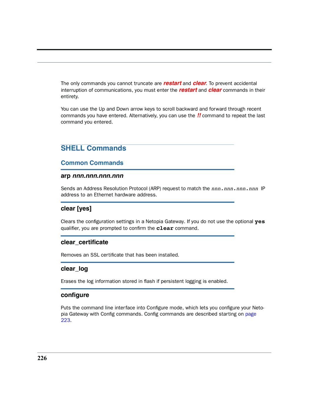 Netopia 2200 manual Shell Commands, Common Commands 