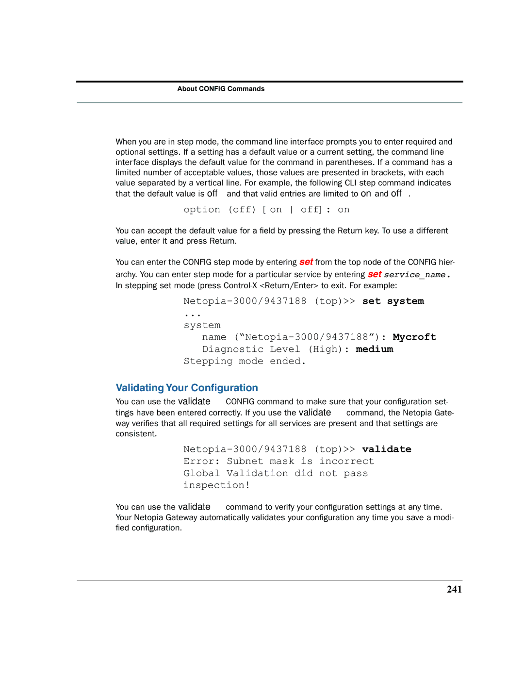 Netopia 2200 manual Validating Your Conﬁguration, 241 