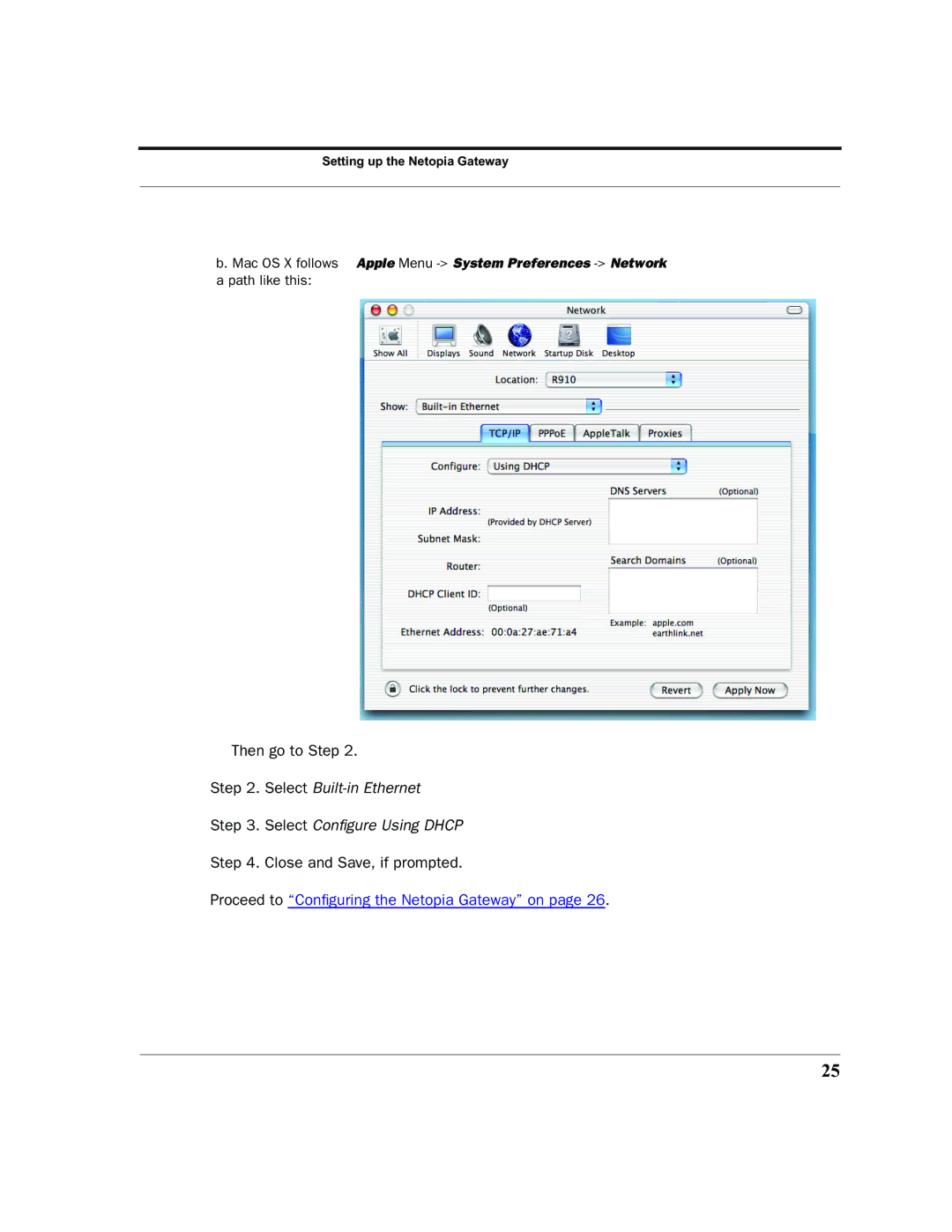 Netopia 2200 manual Proceed to Conﬁguring the Netopia Gateway on 