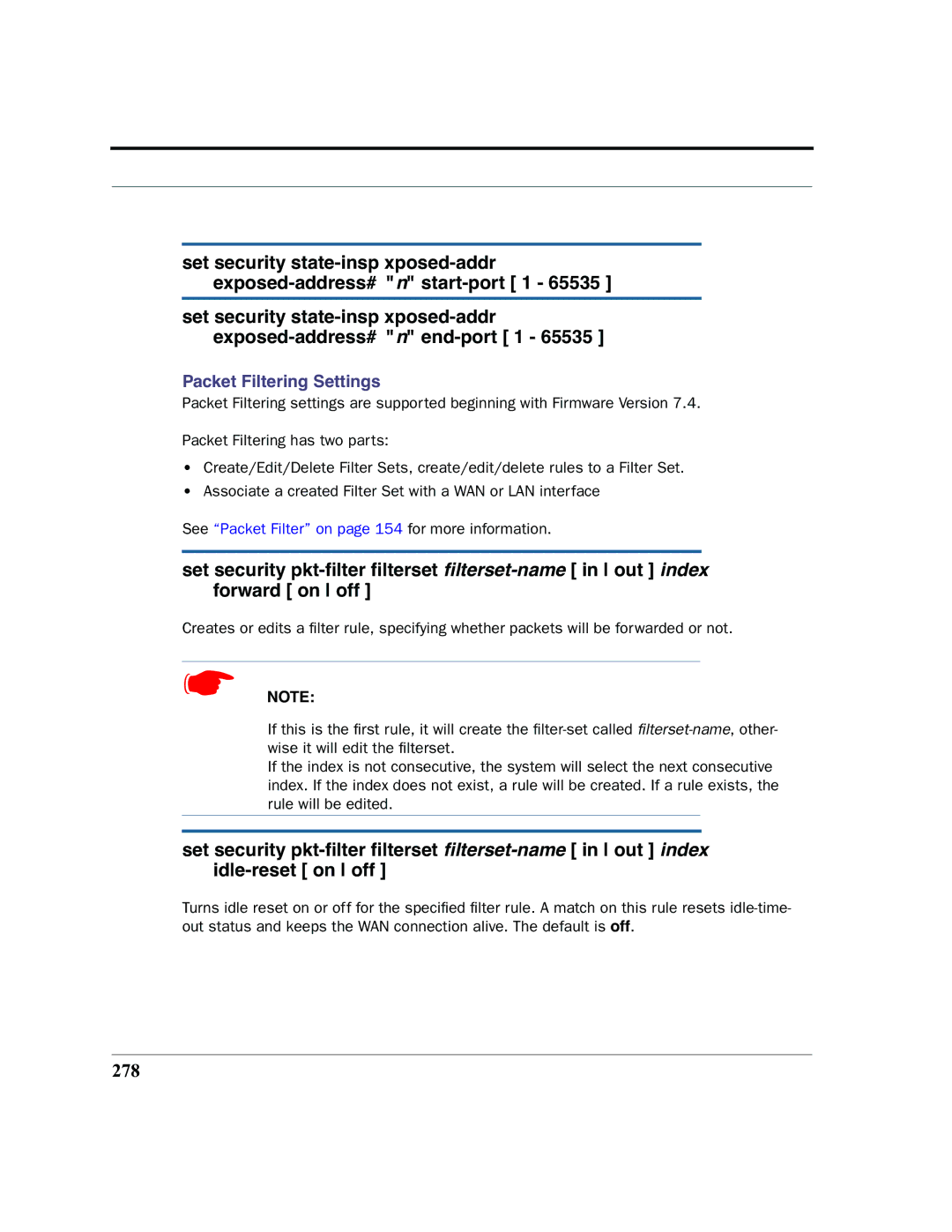 Netopia 2200 manual 278, Packet Filtering Settings 