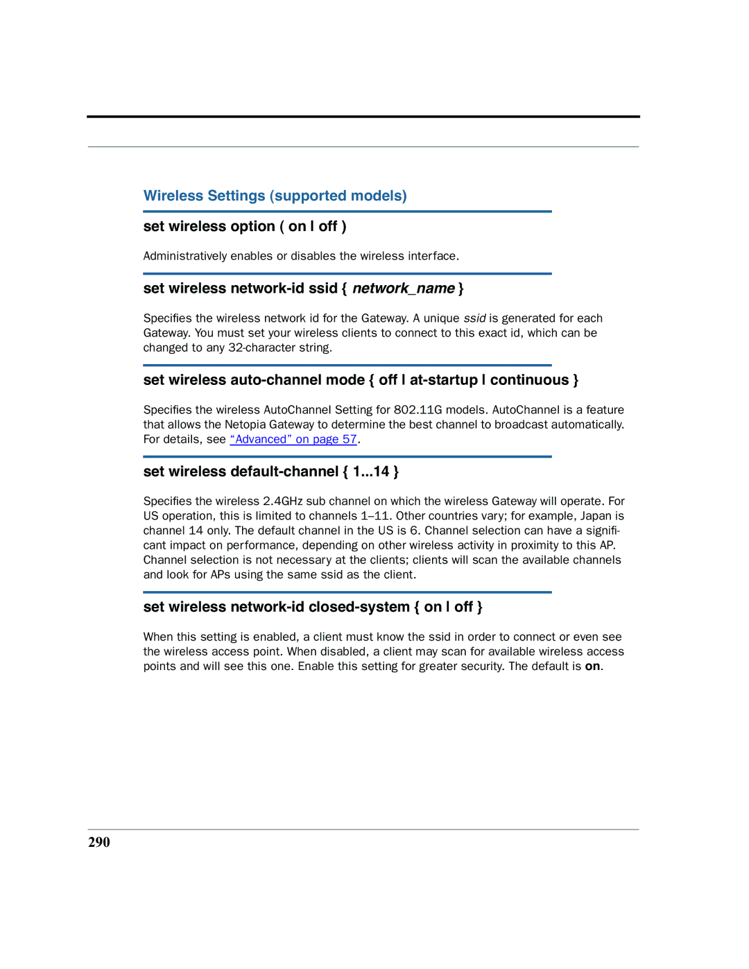 Netopia 2200 manual Wireless Settings supported models 