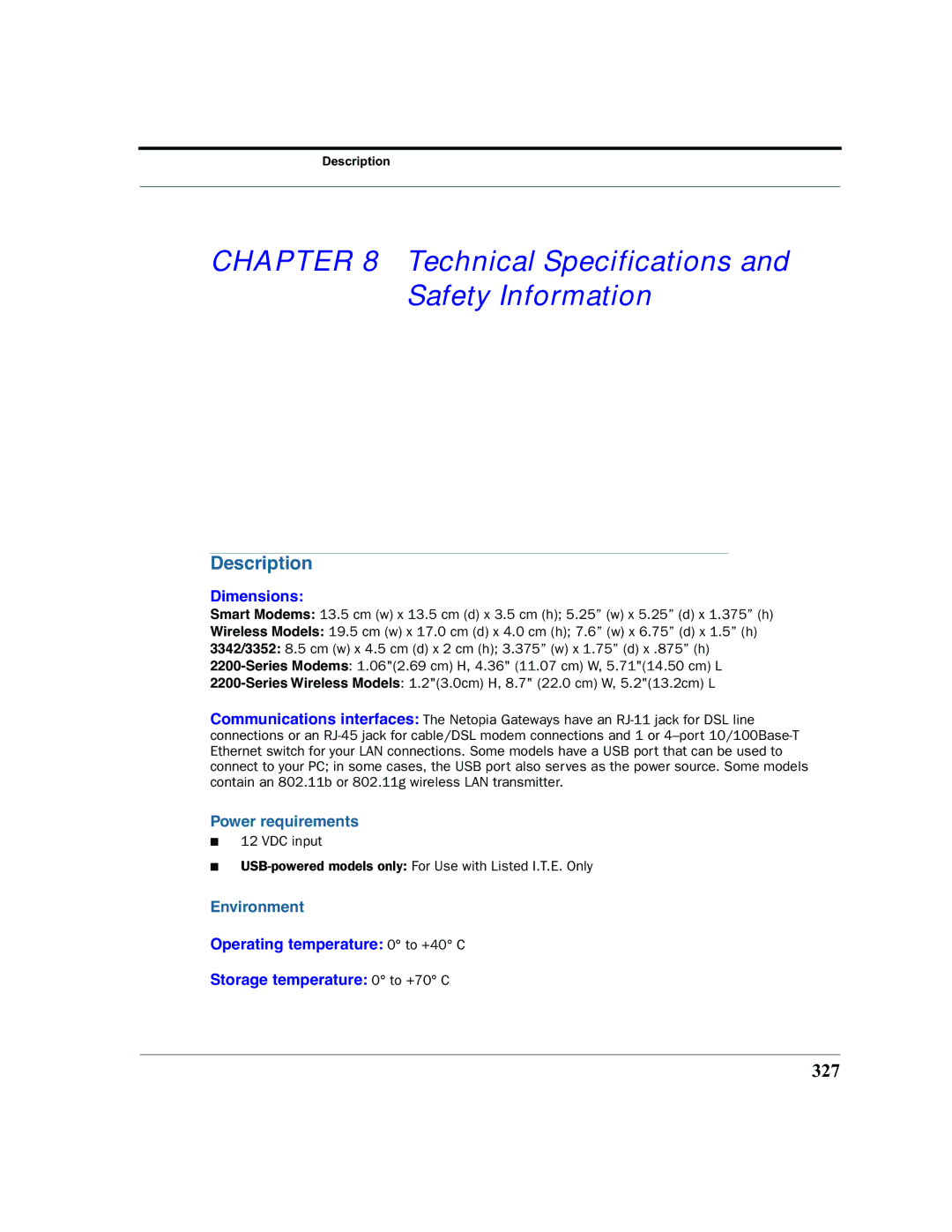 Netopia 2200 manual Description, 327 