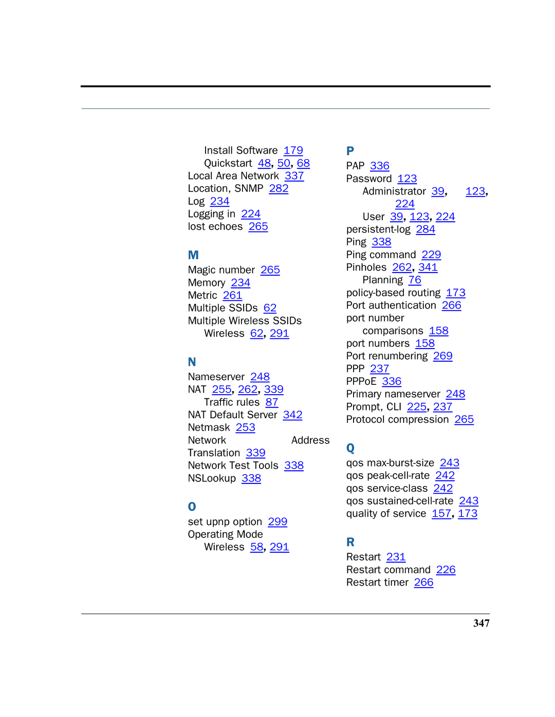 Netopia 2200 manual NAT 255, 262, 347 