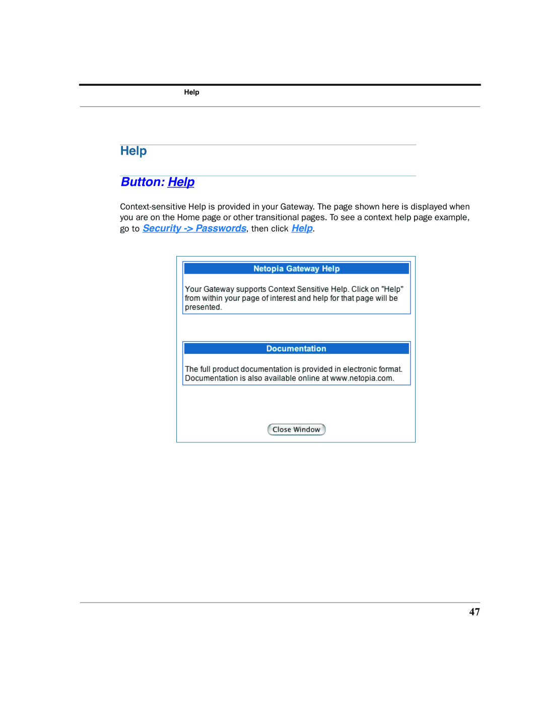 Netopia 2200 manual Button Help 