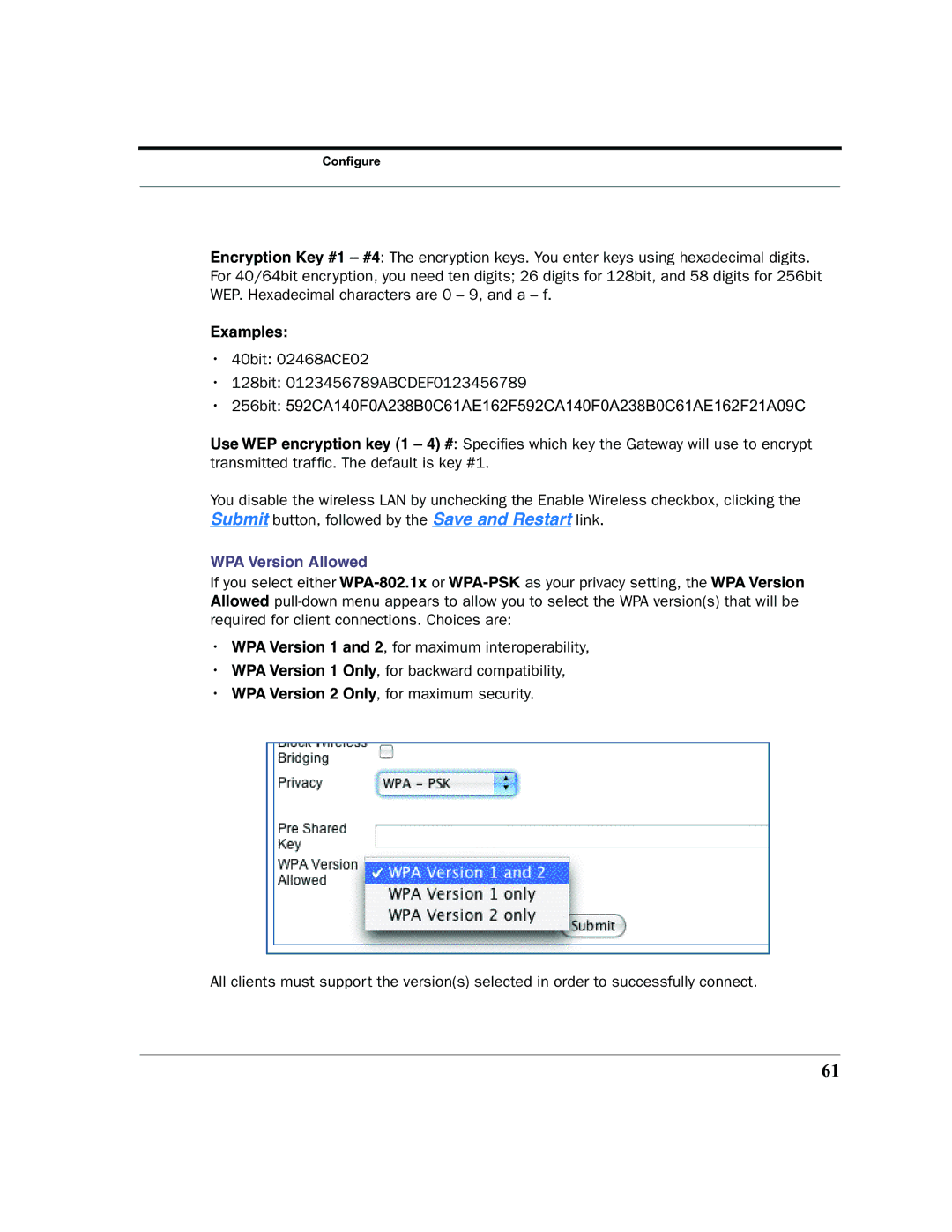 Netopia 2200 manual Examples, WPA Version Allowed 