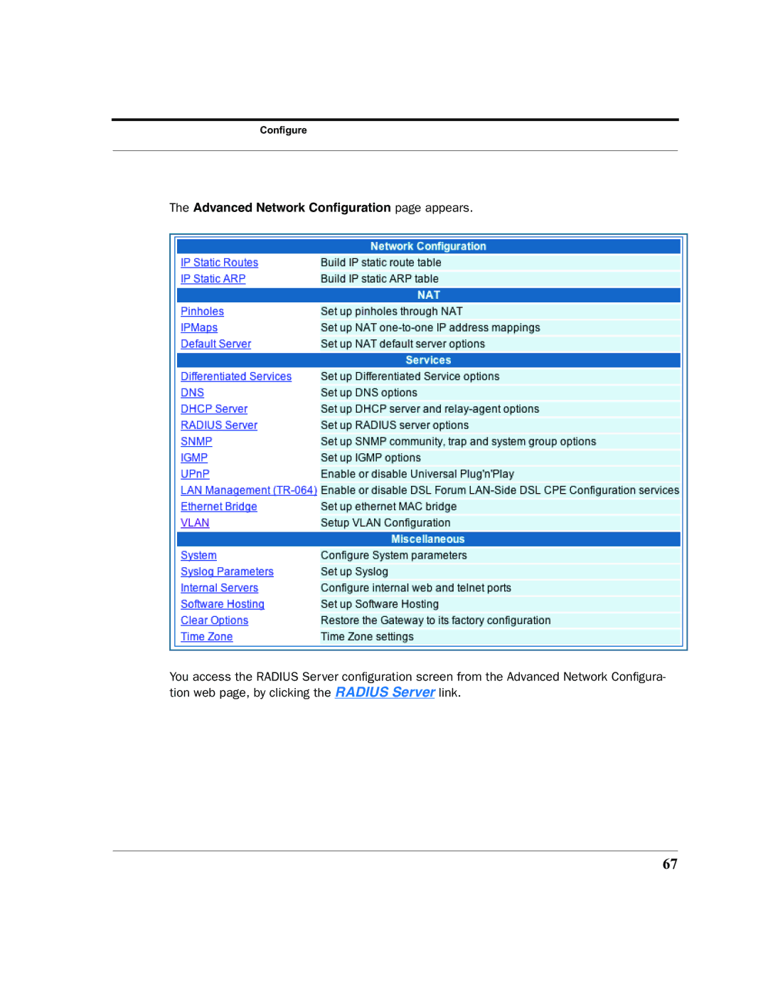 Netopia 2200 manual Advanced Network Conﬁguration page appears 