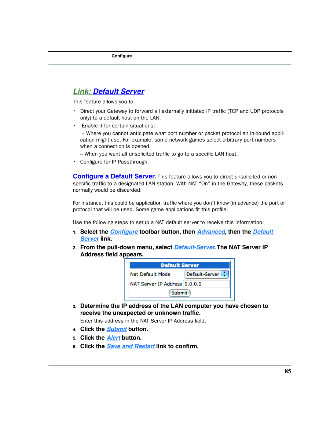 Netopia 2200 manual Link Default Server 