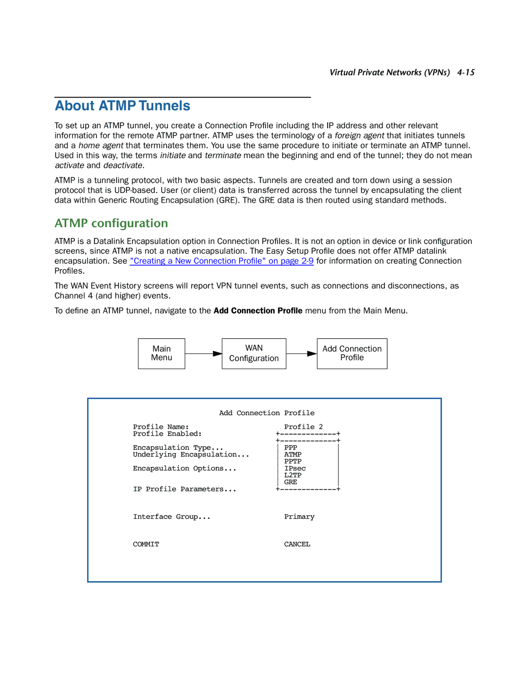 Netopia 3300-ENT manual About Atmp Tunnels, Atmp conﬁguration 