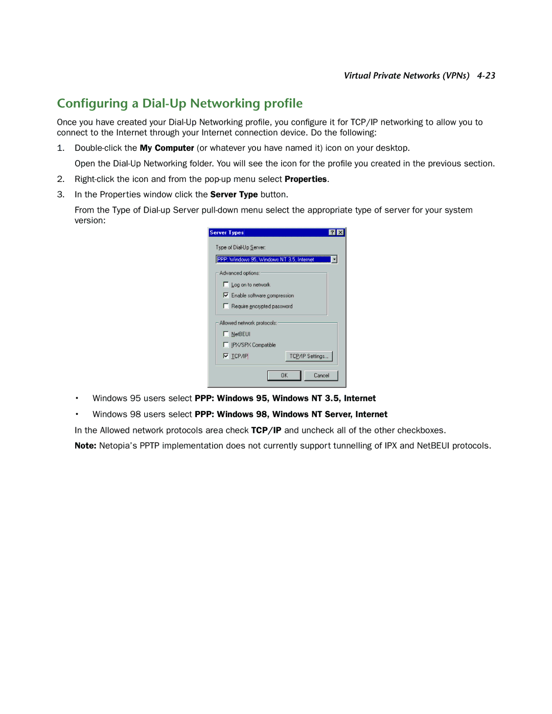 Netopia 3300-ENT manual Conﬁguring a Dial-Up Networking proﬁle 