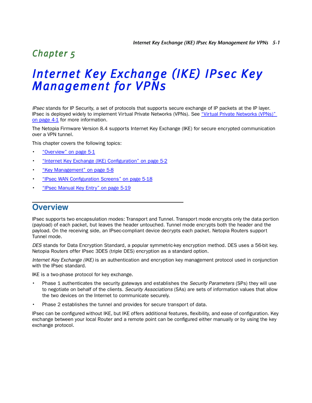 Netopia 3300-ENT manual Internet Key Exchange IKE IPsec Key Management for VPNs 