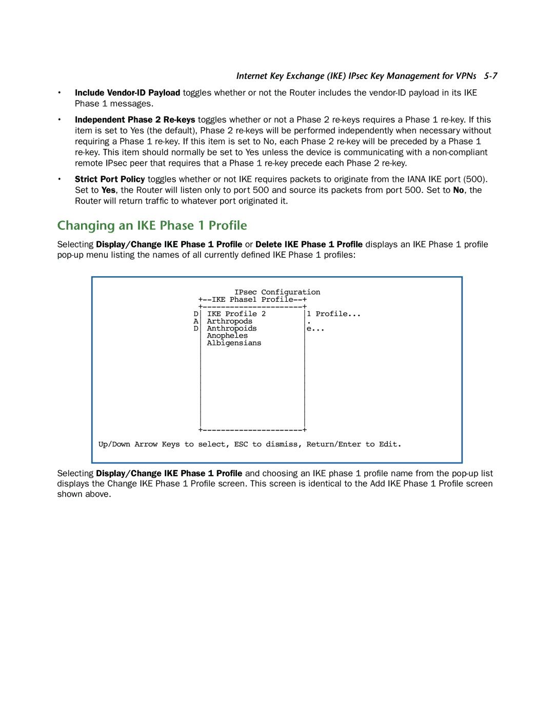 Netopia 3300-ENT manual Changing an IKE Phase 1 Proﬁle 