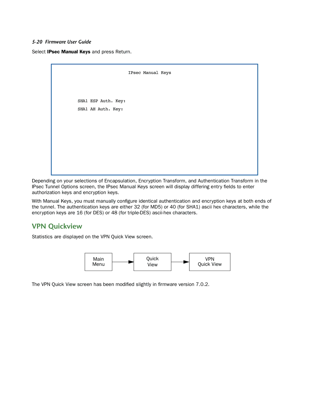 Netopia 3300-ENT manual VPN Quickview, Select IPsec Manual Keys and press Return 