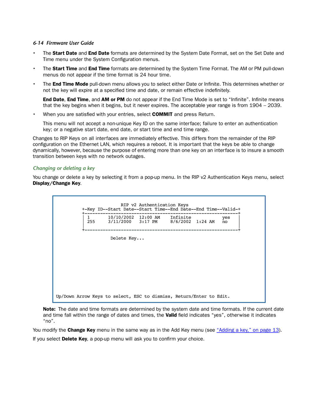 Netopia 3300-ENT manual Changing or deleting a key 