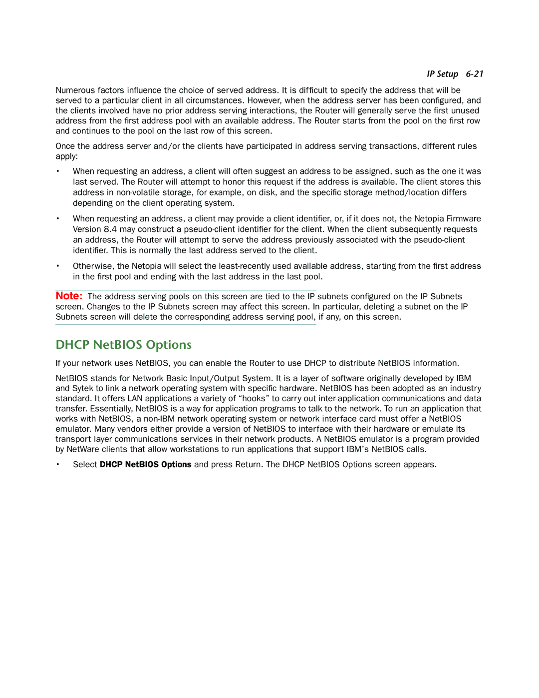 Netopia 3300-ENT manual Dhcp NetBIOS Options 