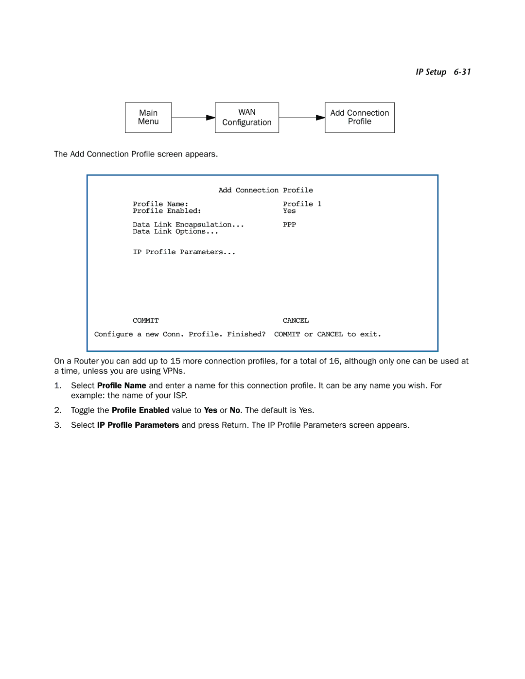 Netopia 3300-ENT manual Add Connection Profile Profile Name 