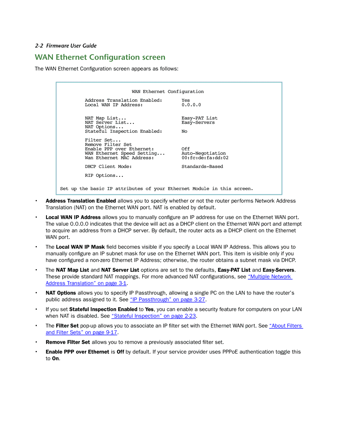 Netopia 3300-ENT manual WAN Ethernet Conﬁguration screen appears as follows 