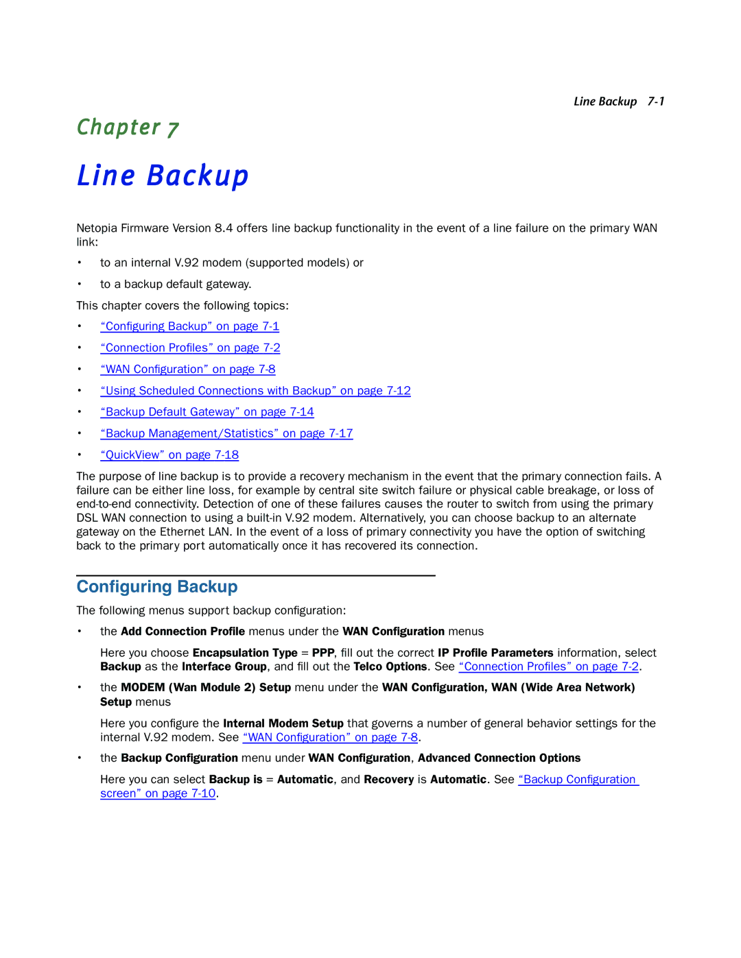 Netopia 3300-ENT manual Line Backup 