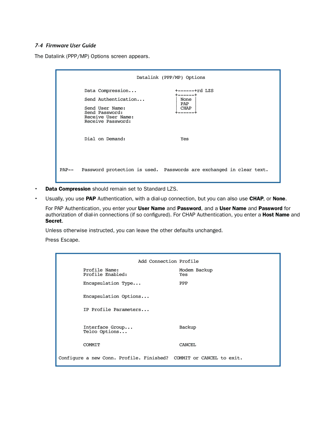 Netopia 3300-ENT manual Datalink PPP/MP Options screen appears 