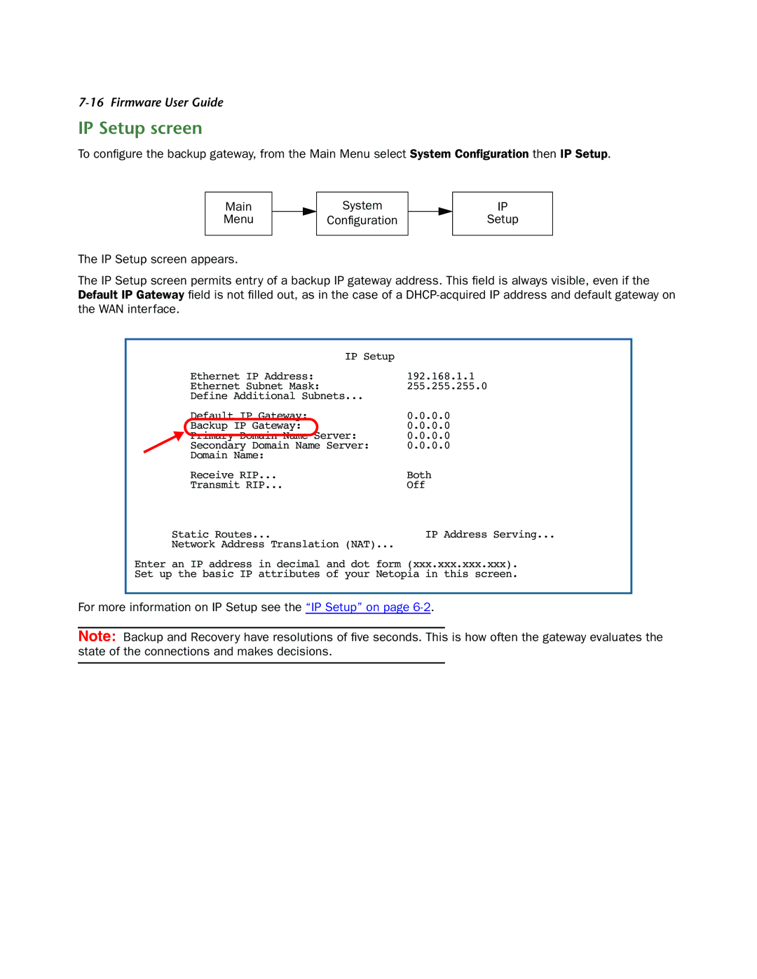 Netopia 3300-ENT manual IP Setup screen, For more information on IP Setup see the IP Setup on 