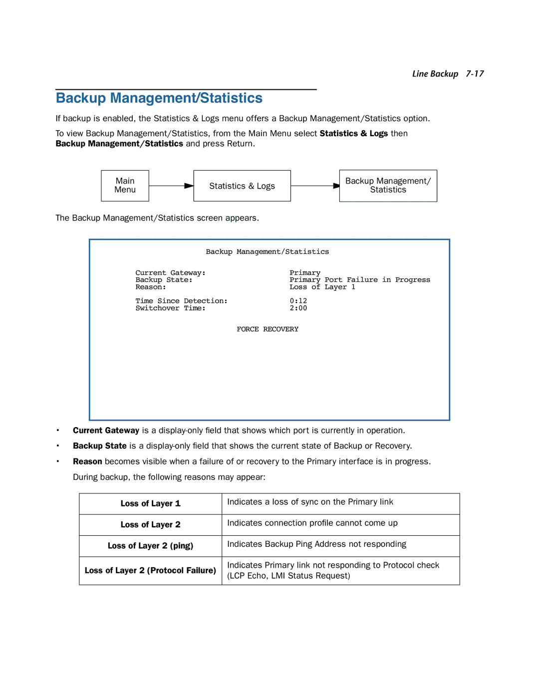 Netopia 3300-ENT manual Backup Management/Statistics 