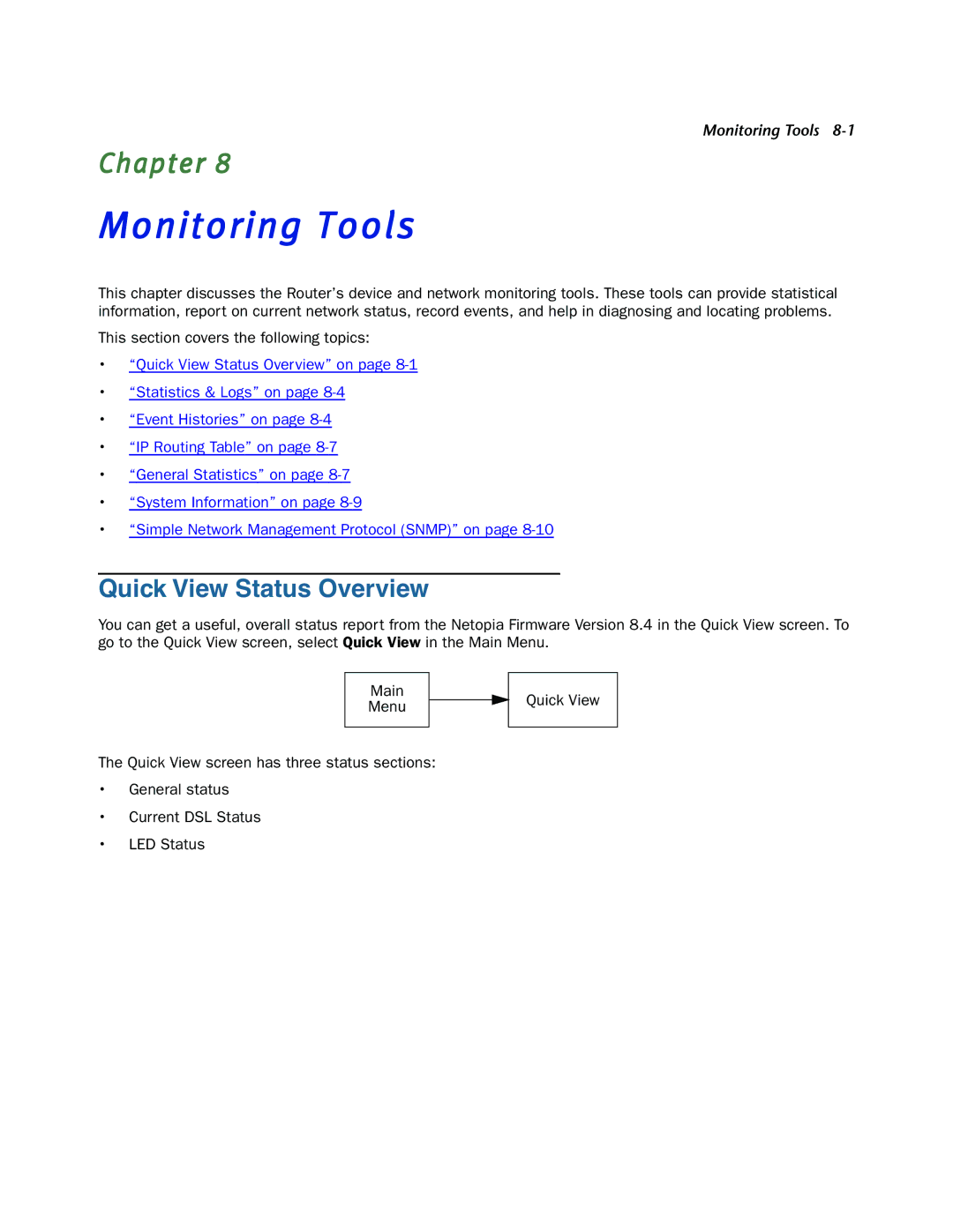 Netopia 3300-ENT manual Monitoring Tools, Quick View Status Overview 