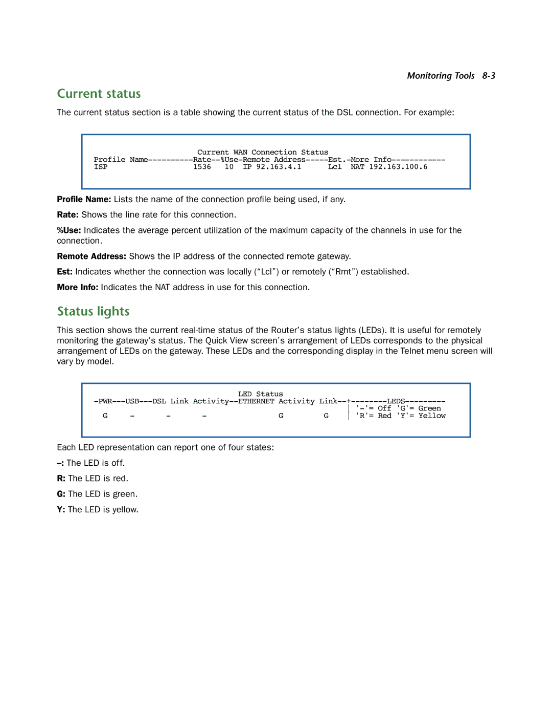 Netopia 3300-ENT manual Current status, Status lights 