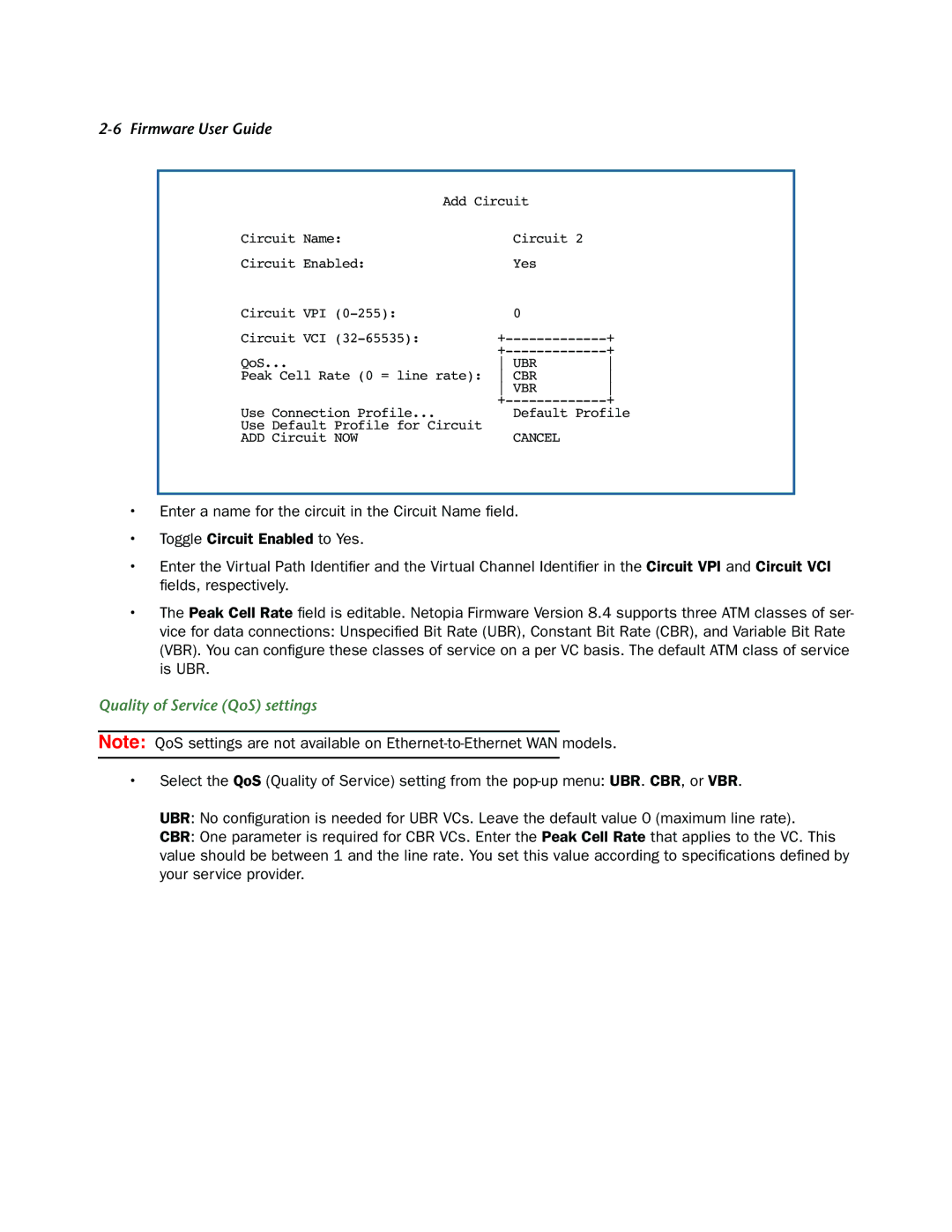 Netopia 3300-ENT manual Quality of Service QoS settings 