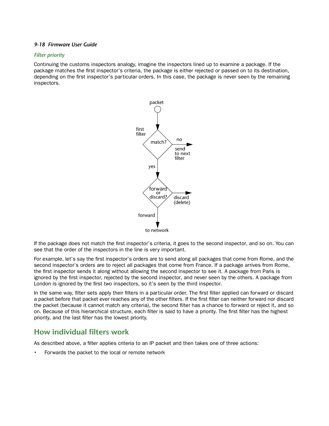 Netopia 3300-ENT manual How individual ﬁlters work, Filter priority, Forward 