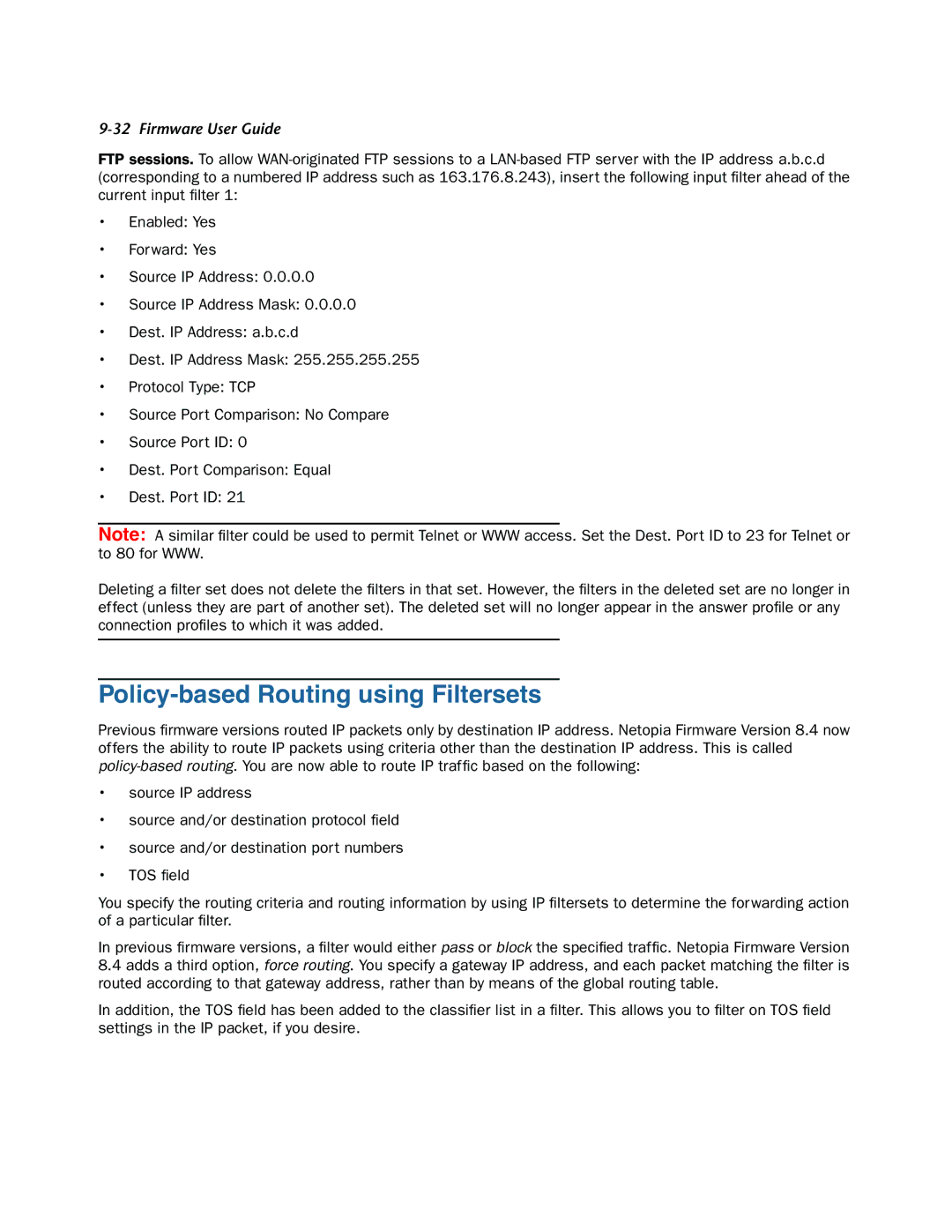 Netopia 3300-ENT manual Policy-based Routing using Filtersets 