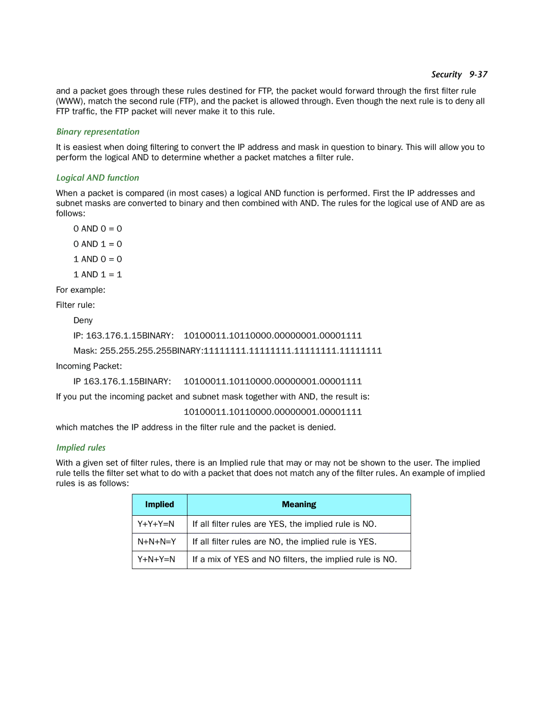 Netopia 3300-ENT manual Binary representation, Logical and function, Implied rules 